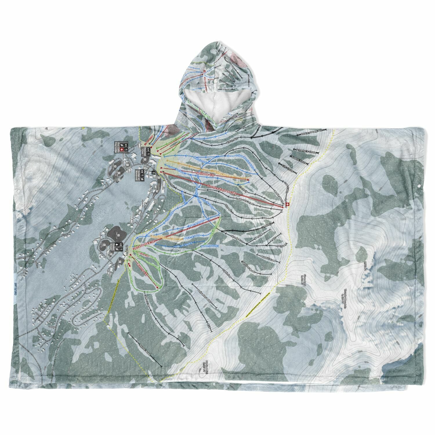 Kirkwood, California Ski Resort Map Flannel Blanket Poncho