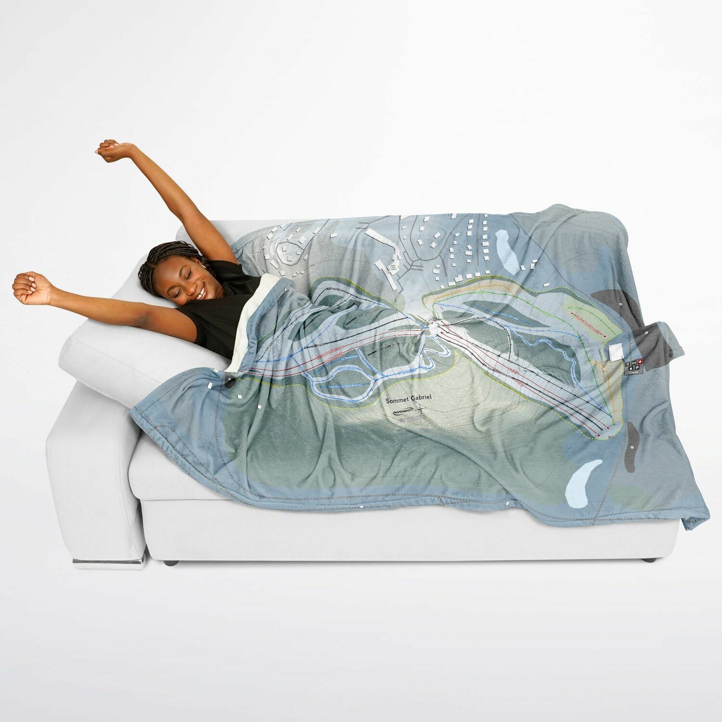 Sommet Gabriel, Quebec Ski Resort Map Flannel Blanket Poncho