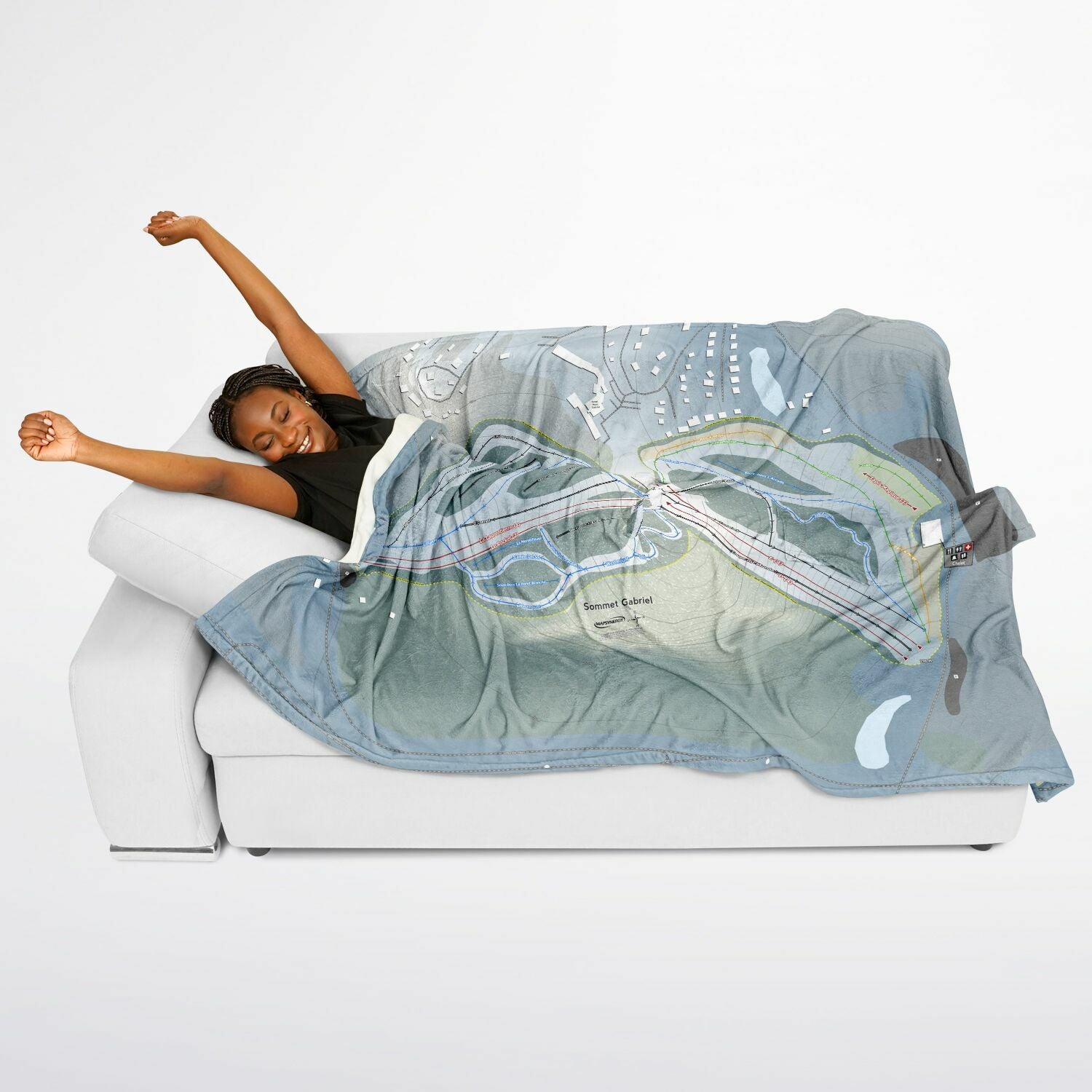 Sommet Gabriel, Quebec Ski Resort Map Flannel Blanket Poncho