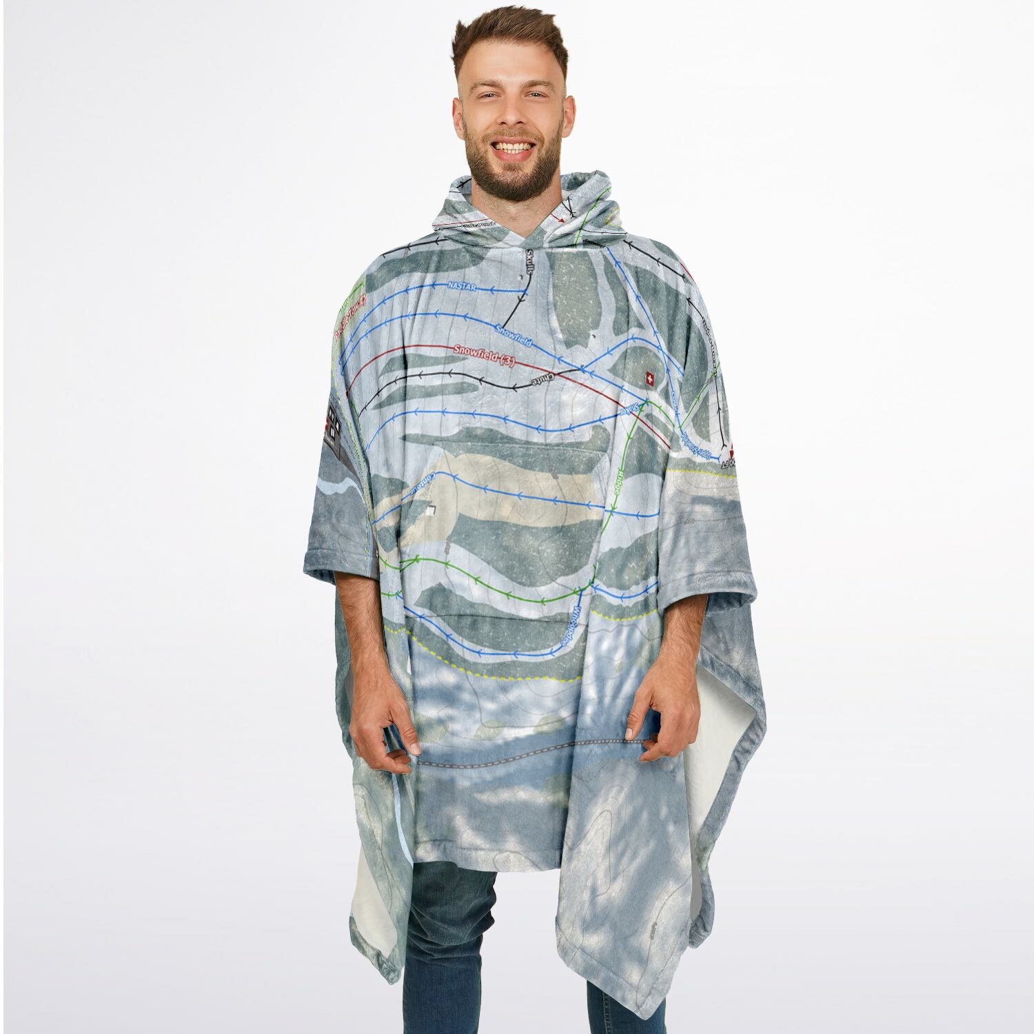 Marquette Mountain, Michigan Ski Resort Map Flannel Blanket Poncho
