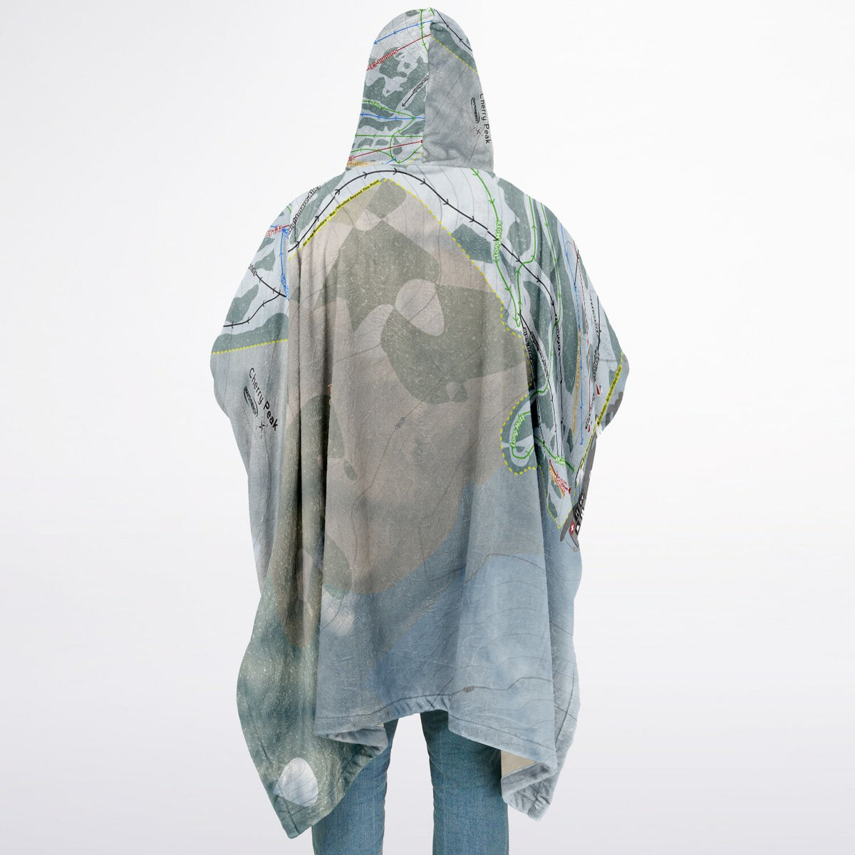 Cherry Peak, Utah Ski Resort Map Flannel Blanket Poncho