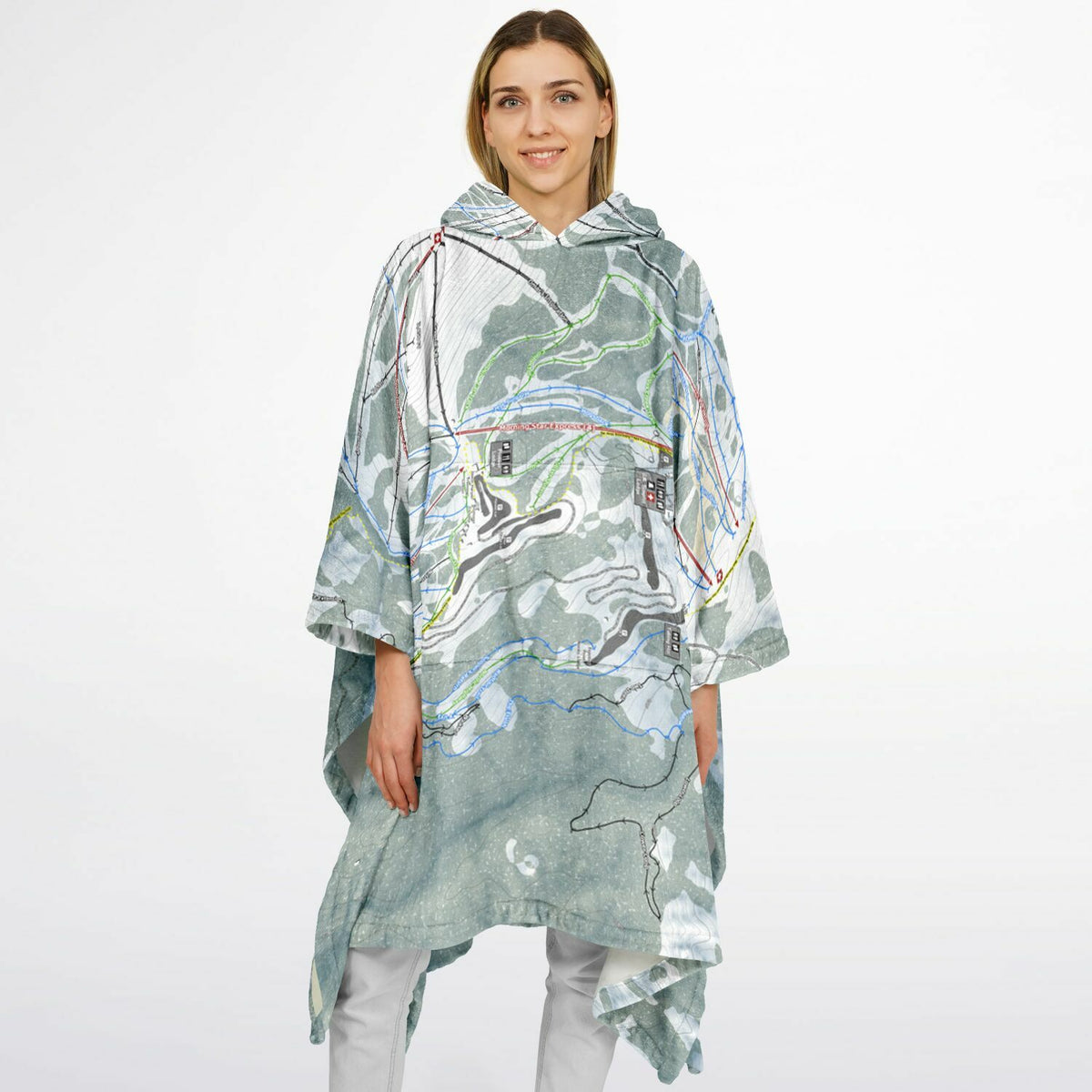 Bogus Basin, Idaho Ski Resort Map Flannel Blanket Poncho