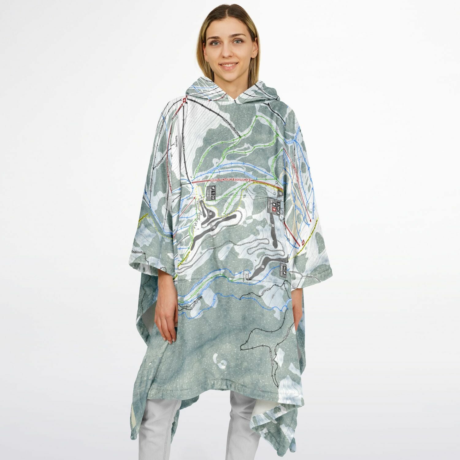 Bogus Basin, Idaho Ski Resort Map Flannel Blanket Poncho