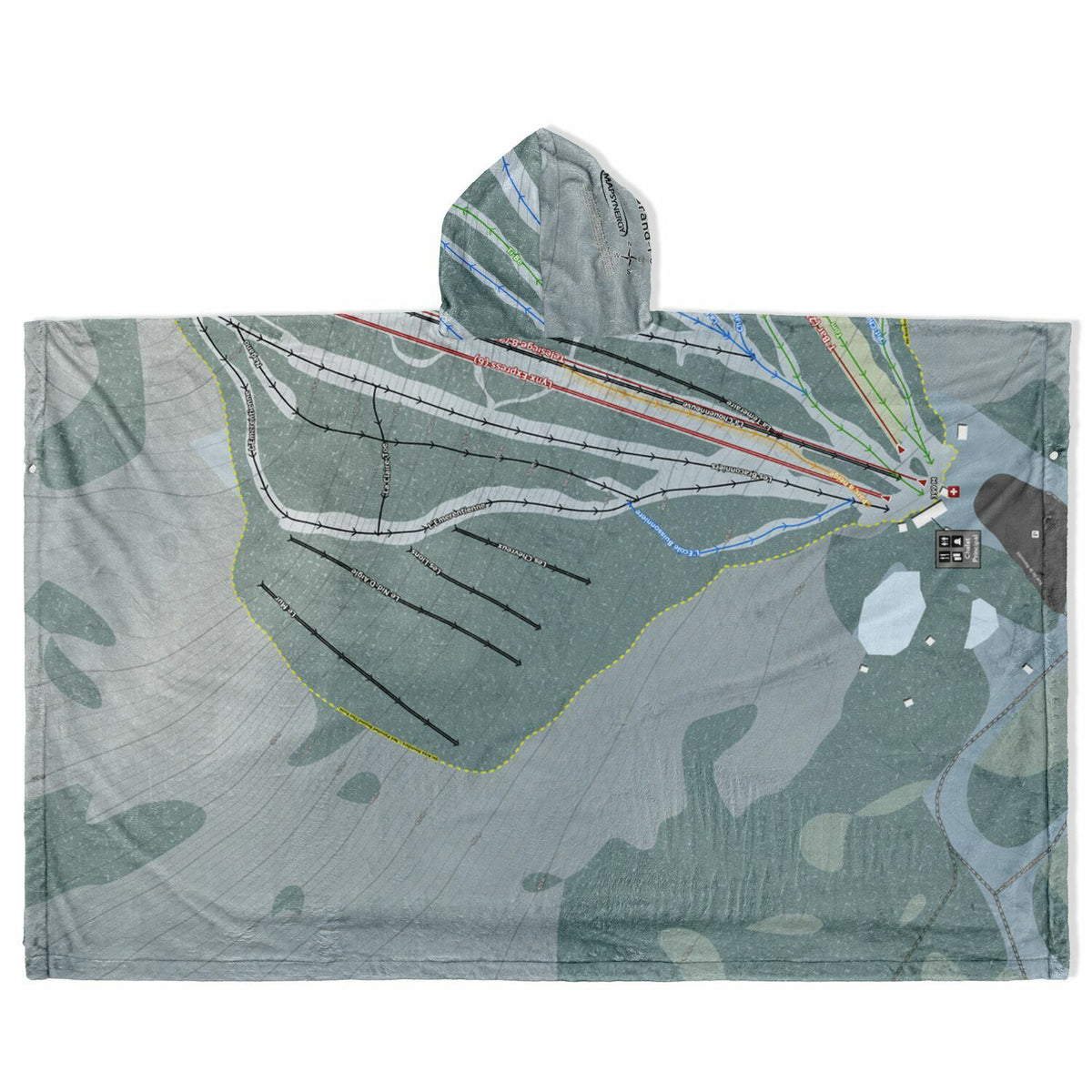 Mont Grand-Fonds, Quebec Ski Resort Map Flannel Blanket Poncho
