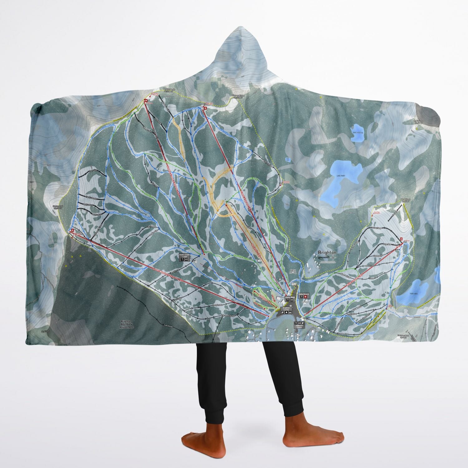 Brighton, Utah Ski Trail Map - Youth Hooded Blanket