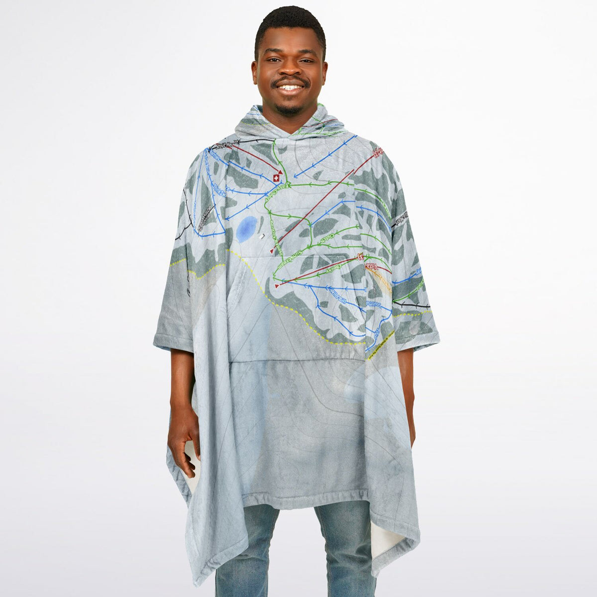 Cherry Peak, Utah Ski Resort Map Flannel Blanket Poncho