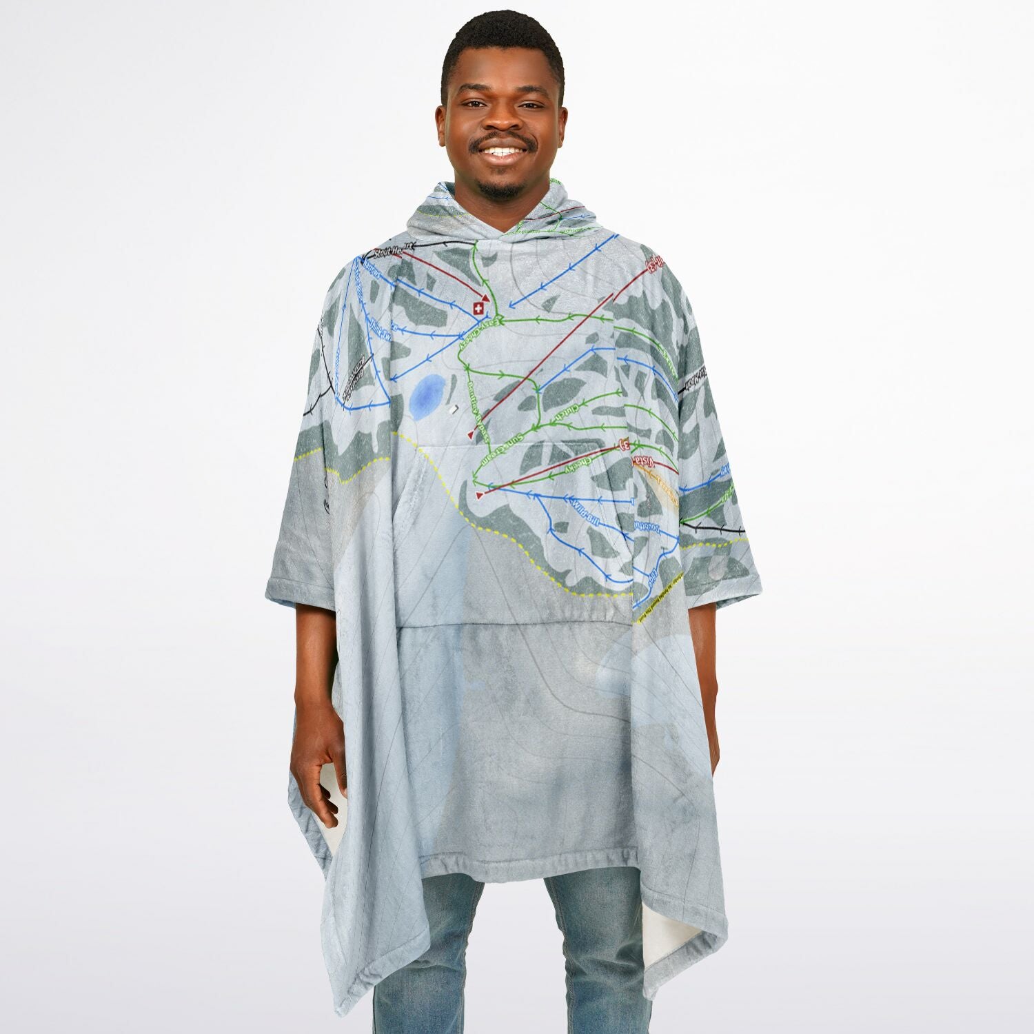 Cherry Peak, Utah Ski Resort Map Flannel Blanket Poncho