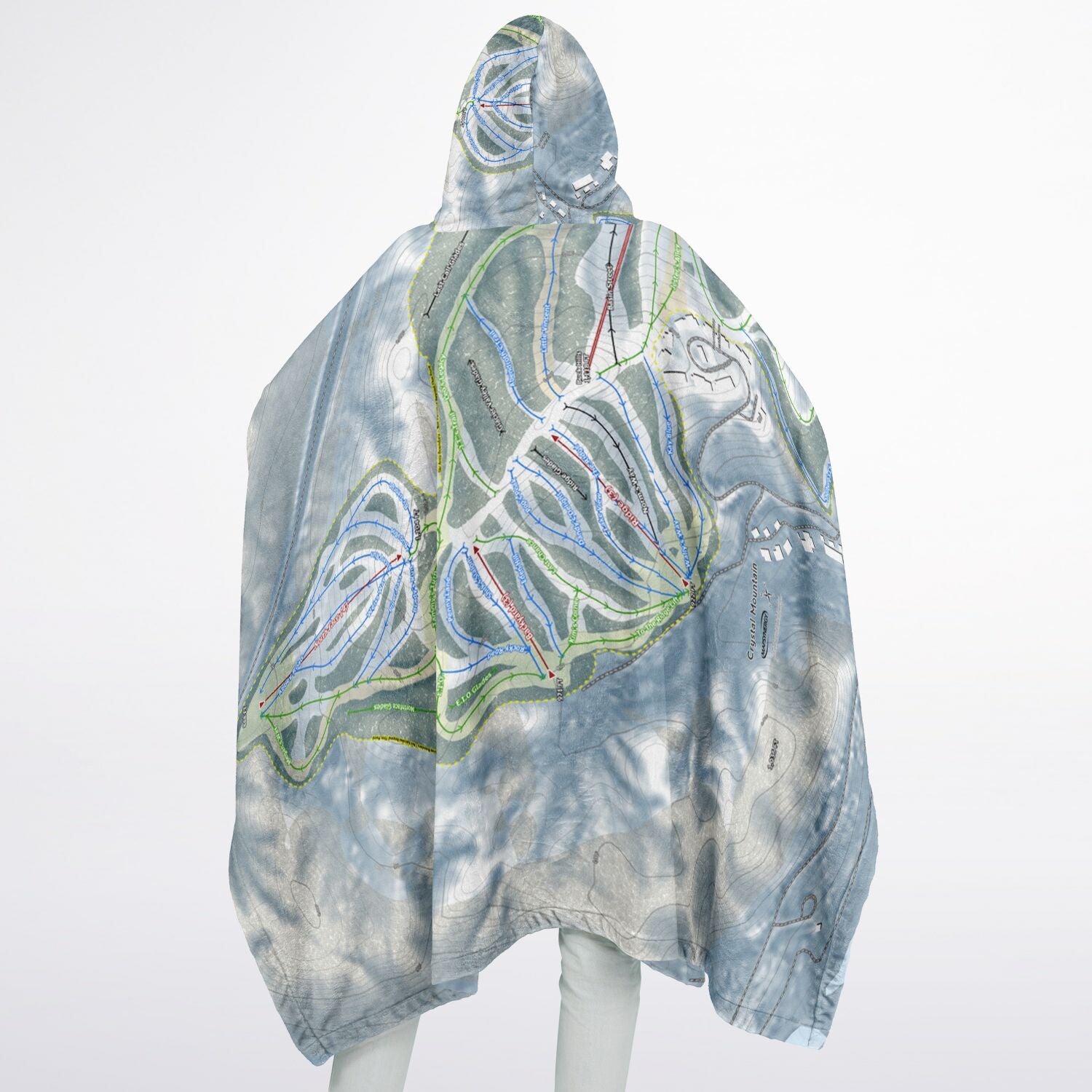 Crystal Mountain, Michigan Ski Resort Map Flannel Blanket Poncho