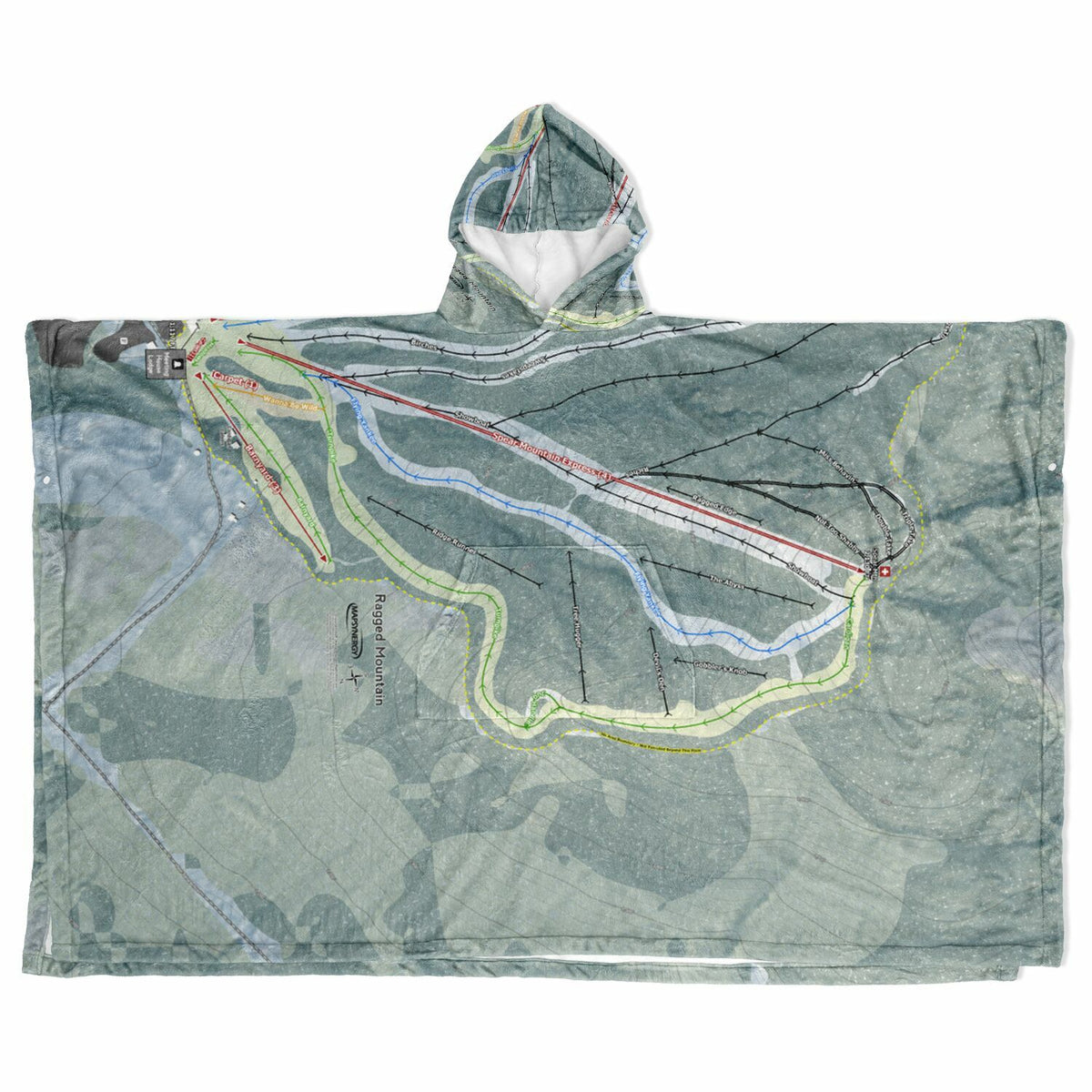 Ragged Mountain, New Hampshire Ski Resort Map Flannel Blanket Poncho
