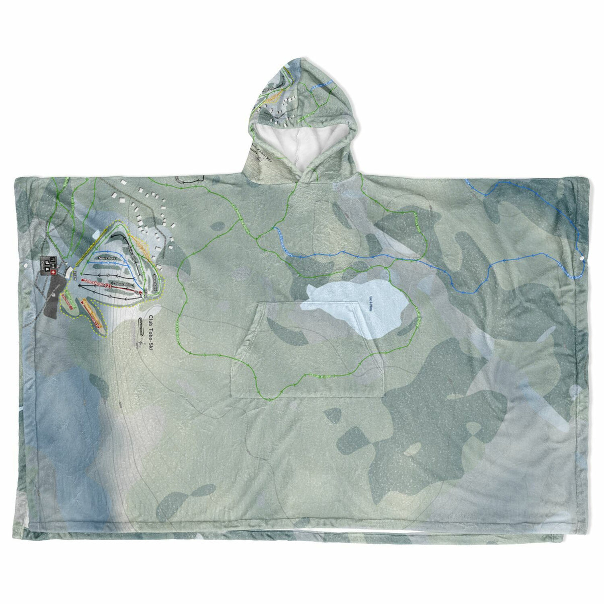 Club Tobo-Ski, Quebec Ski Resort Map Flannel Blanket Poncho