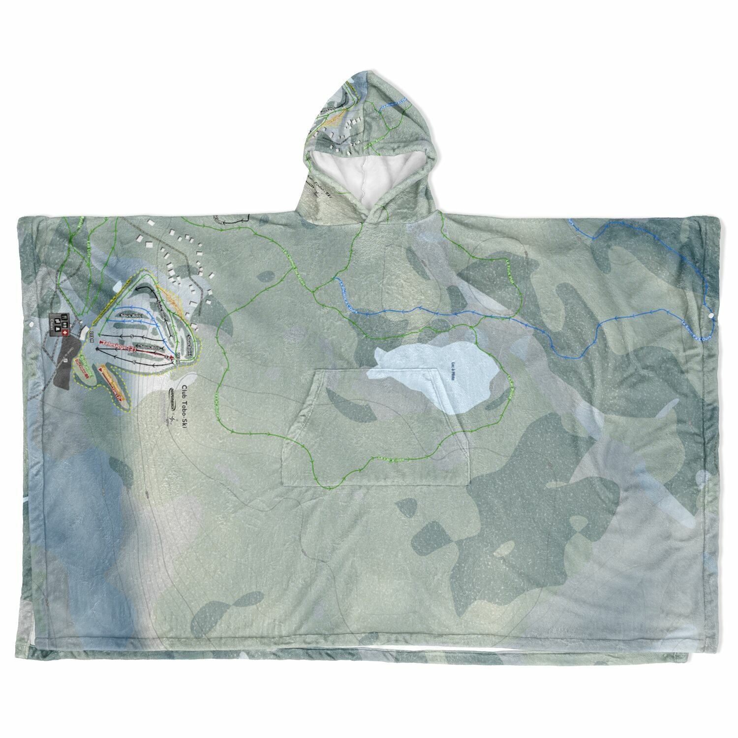 Club Tobo-Ski, Quebec Ski Resort Map Flannel Blanket Poncho