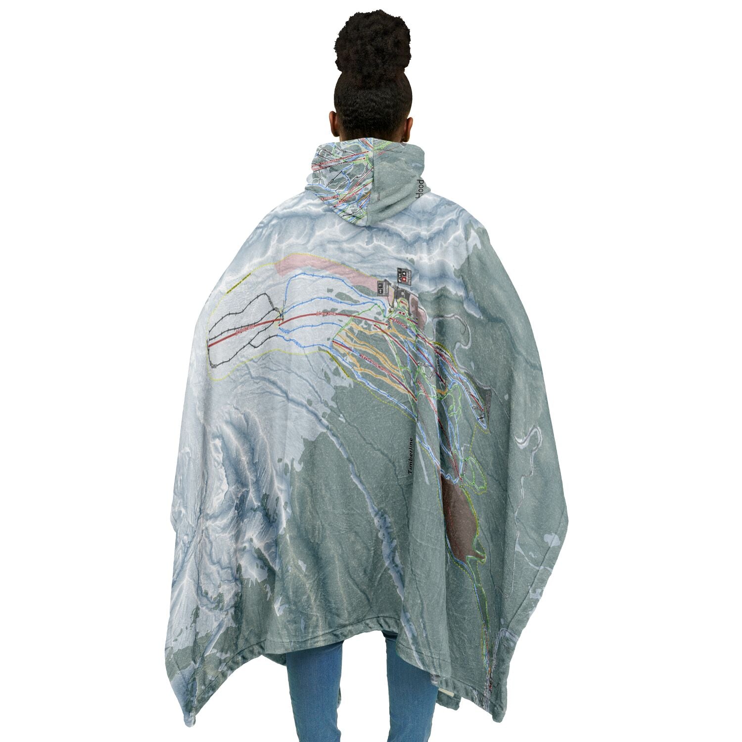 Mt Hood, Oregon Ski Resort Map Flannel Blanket Poncho