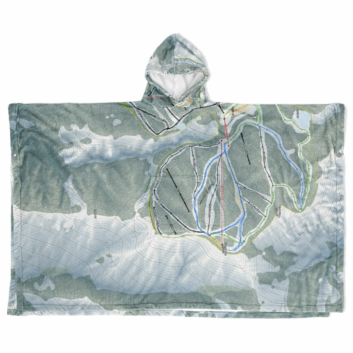 Mt Baldy, California Ski Resort Map Flannel Blanket Poncho