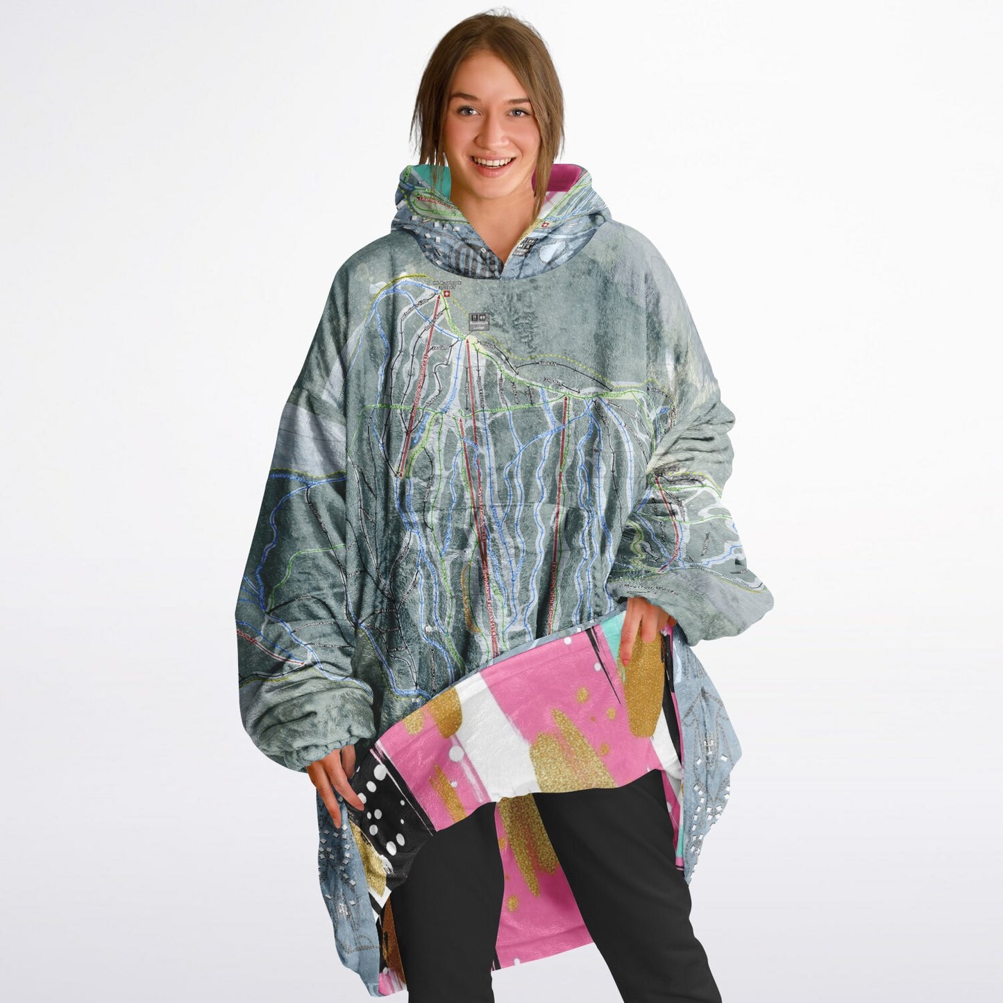 Bretton Woods, New Hampshire Ski Resort Map Reversible Snug Hoodie