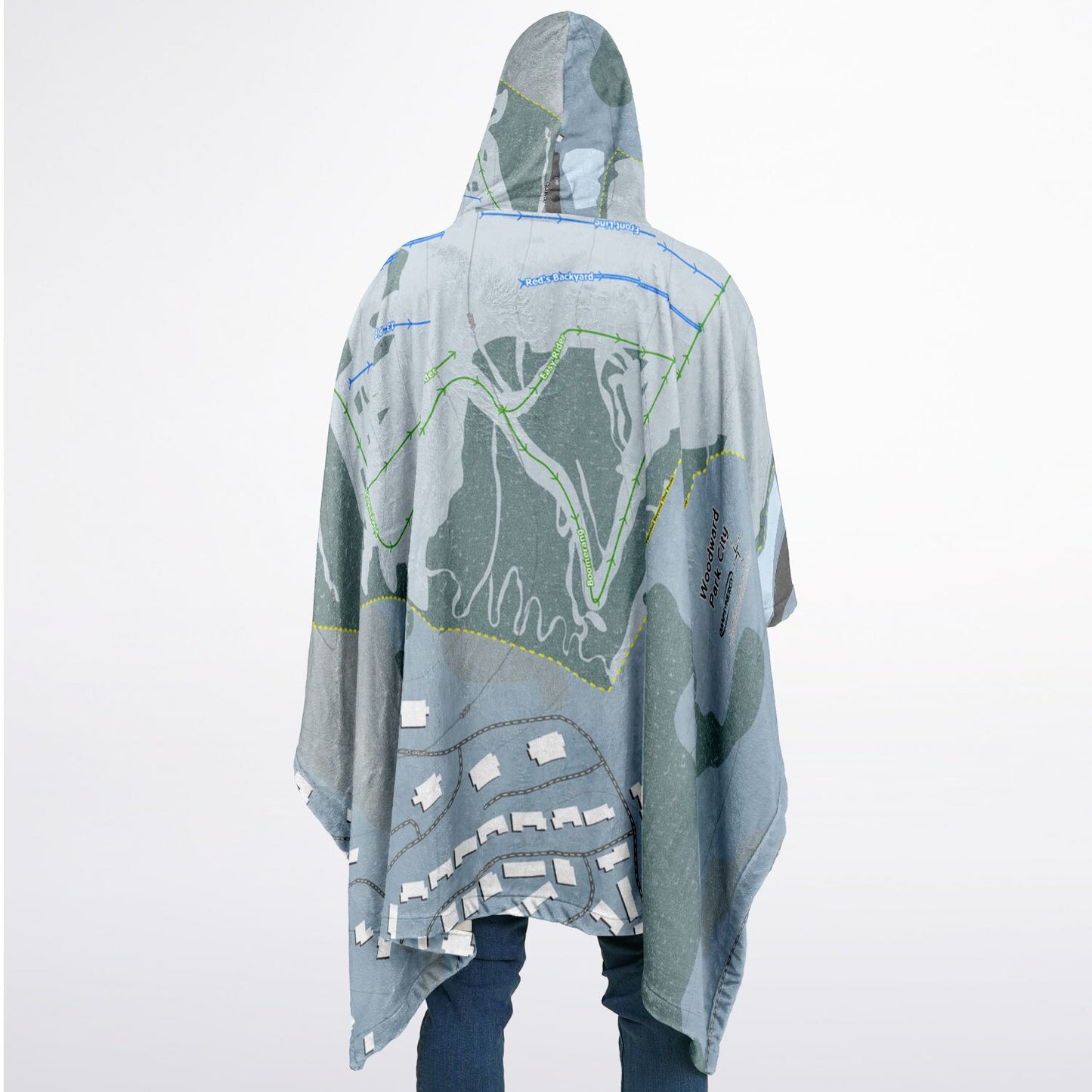 Woodward Park City, Utah Ski Resort Map Flannel Blanket Poncho