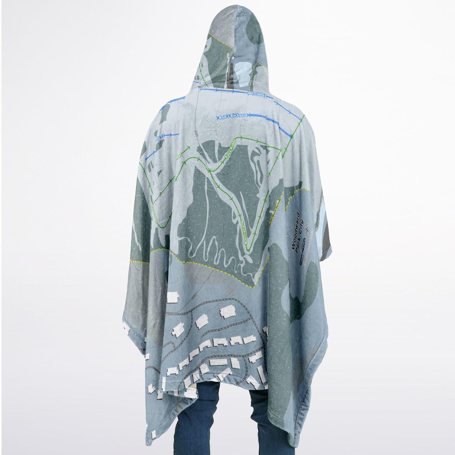 Woodward Park City, Utah Ski Resort Map Flannel Blanket Poncho