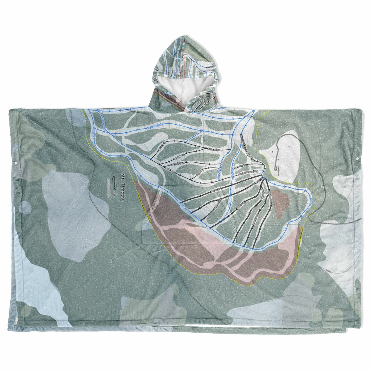 Mt Timothy, British Columbia Ski Resort Map Flannel Blanket Poncho