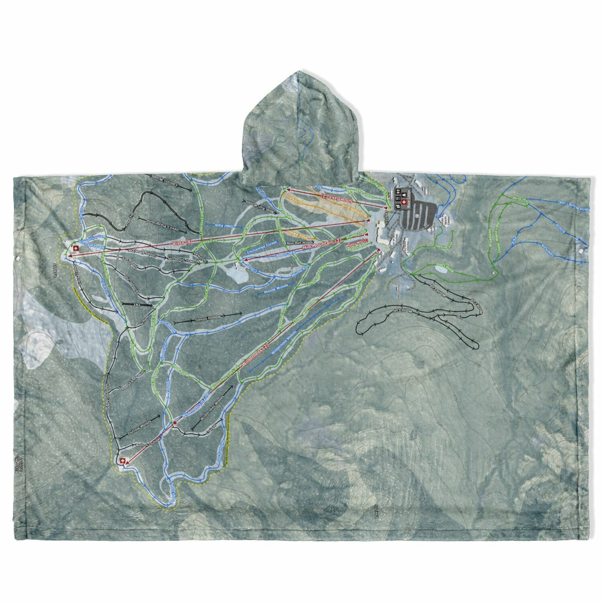 Bolton Valley, Vermont Ski Resort Map Flannel Blanket Poncho