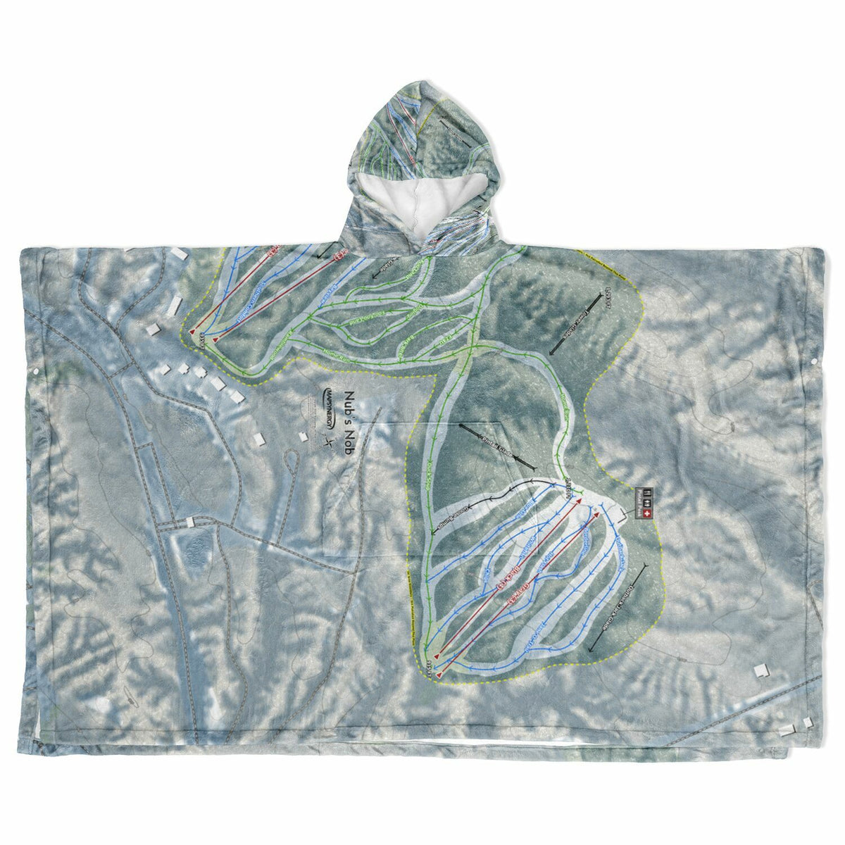 Nubs Nob, Michigan Ski Resort Map Flannel Blanket Poncho
