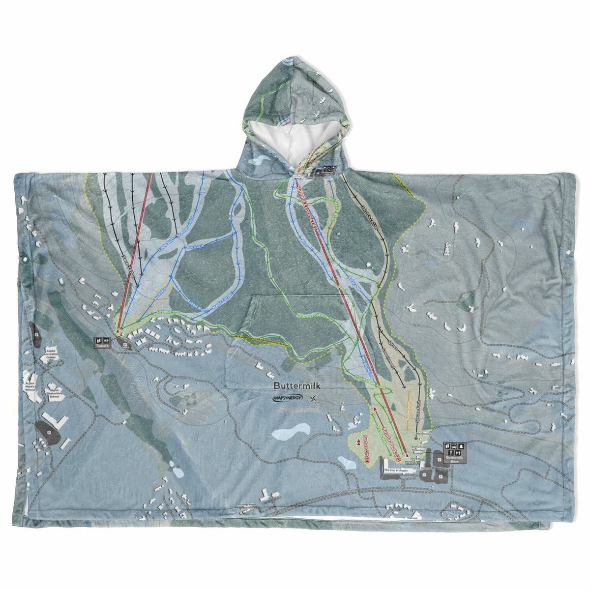Buttermilk, Colorado Ski Resort Map Flannel Blanket Poncho