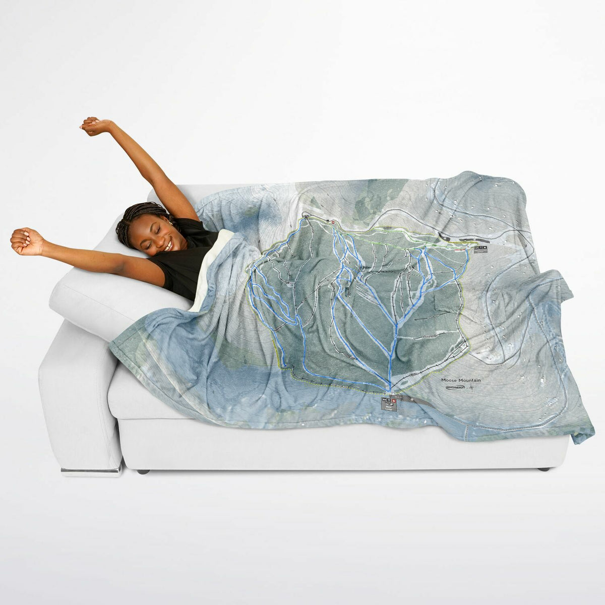 Moose Mountain, Alaska Ski Resort Map Flannel Blanket Poncho