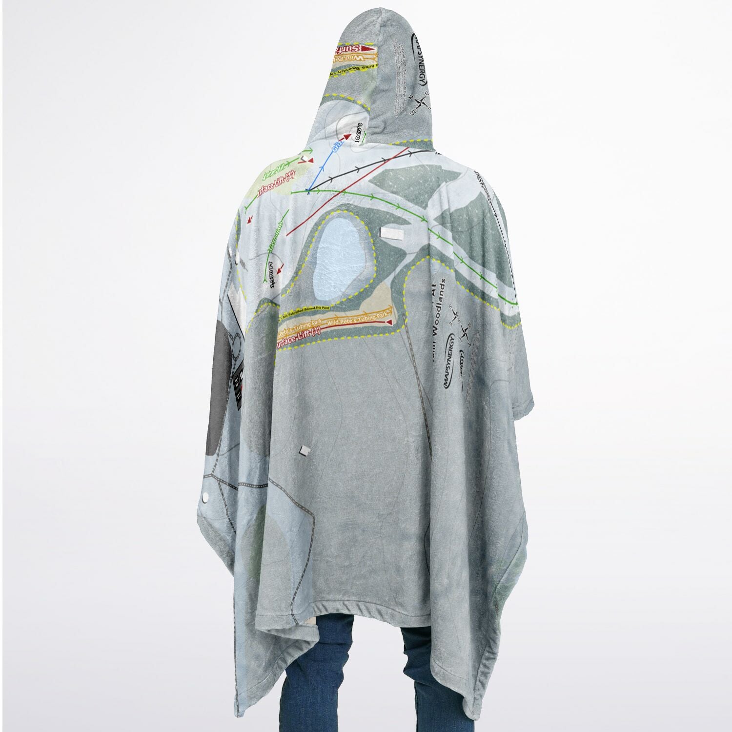 Mystic Mountain Nemacolin, Pennsylvania Ski Resort Map Flannel Blanket Poncho