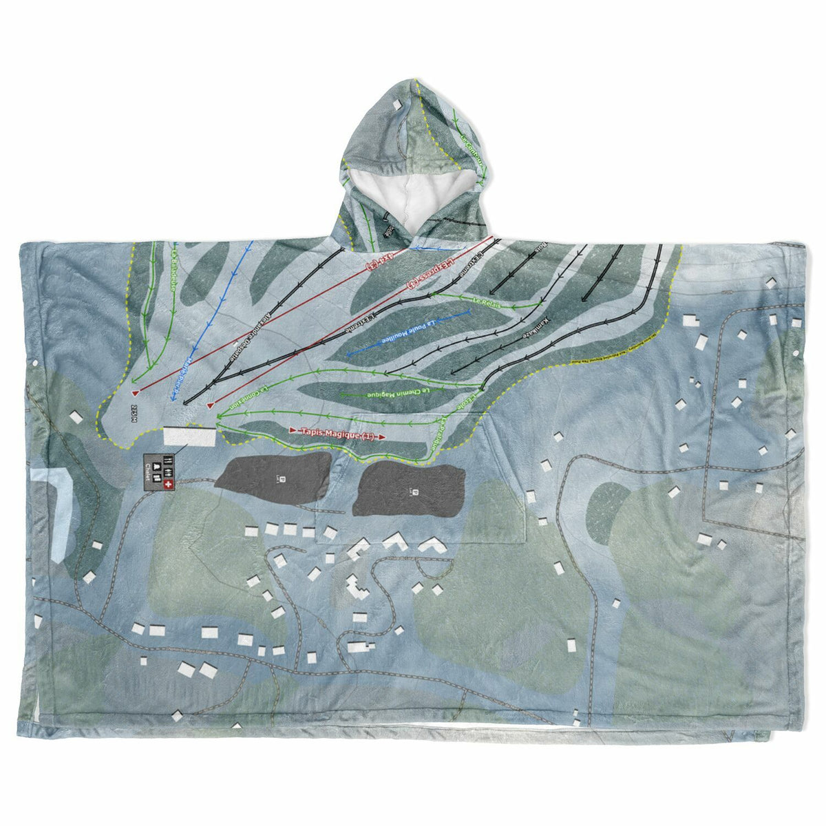 Ski Chantecler, Quebec Ski Resort Map Flannel Blanket Poncho