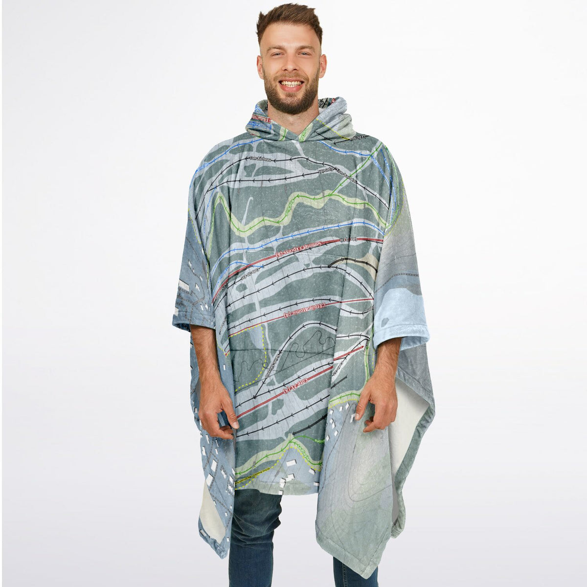 Sommet Saint-Sauveur, Quebec Ski Resort Map Flannel Blanket Poncho