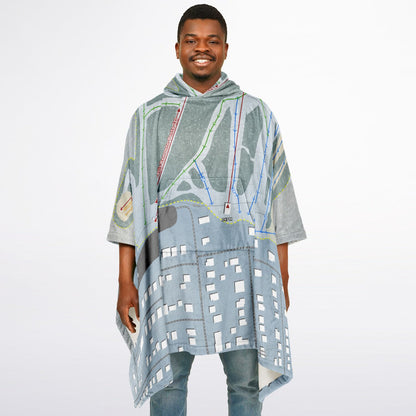 Mont-Bellevue, Quebec Ski Resort Map Flannel Blanket Poncho