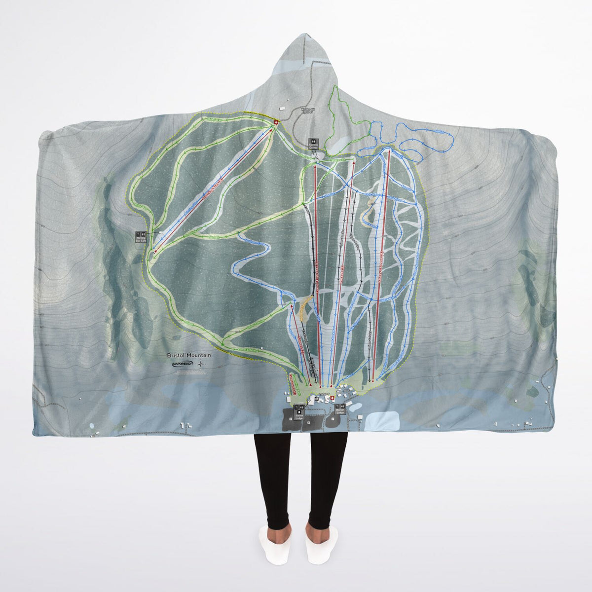 Bristol Mountain, New York Ski Trail Map - Adult Hooded Blanket