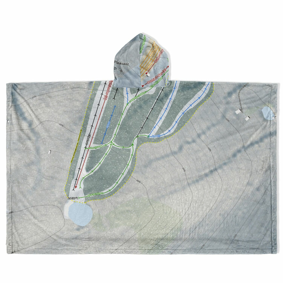 Mount Pleasant, Pennsylvania Ski Resort Map Flannel Blanket Poncho