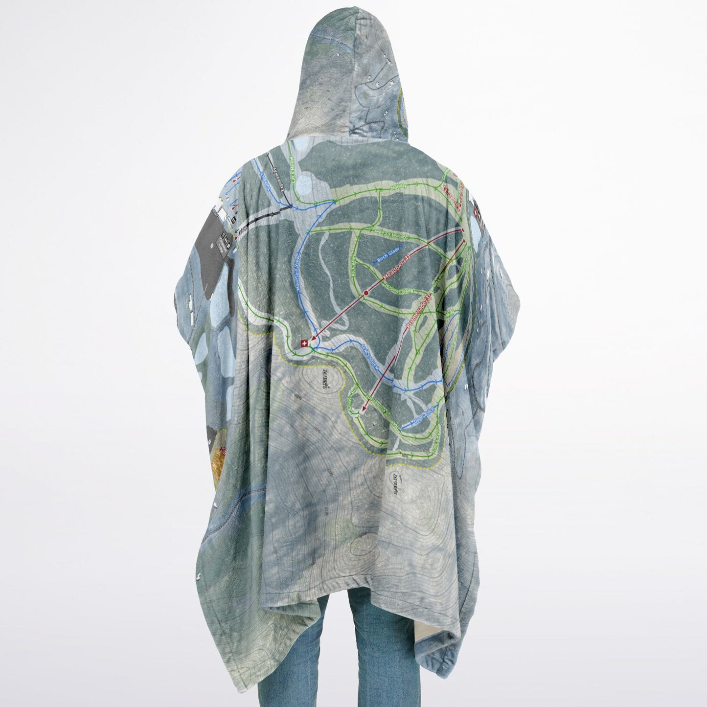 Catamount, New York Ski Resort Map Flannel Blanket Poncho