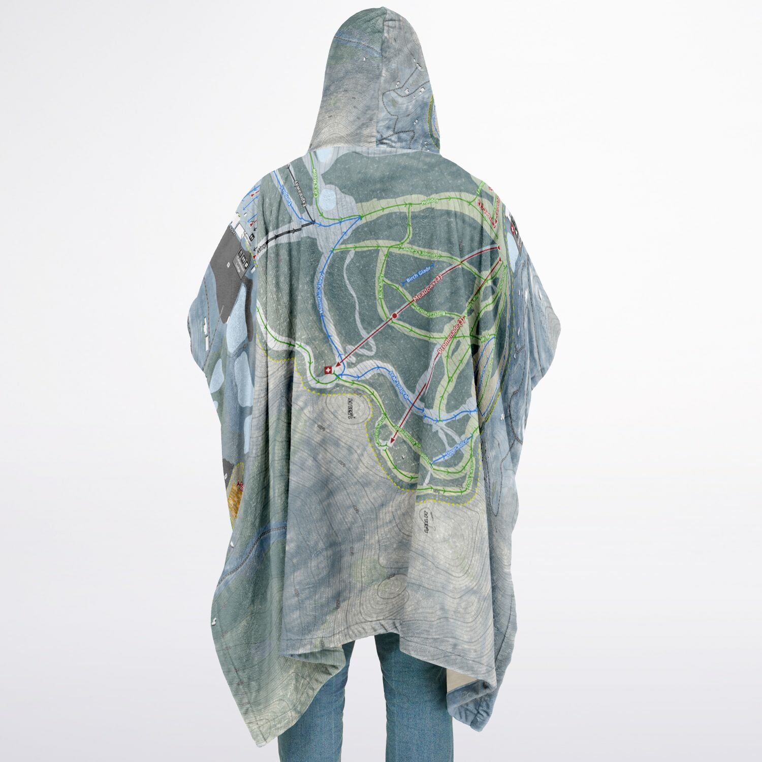 Catamount, New York Ski Resort Map Flannel Blanket Poncho