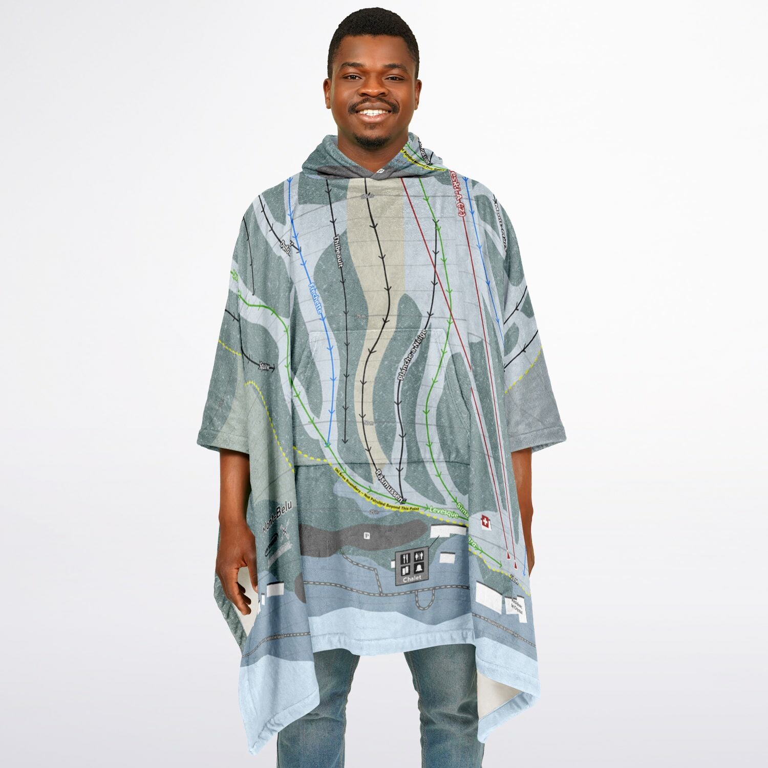 Mont-Belu, Quebec Ski Resort Map Flannel Blanket Poncho