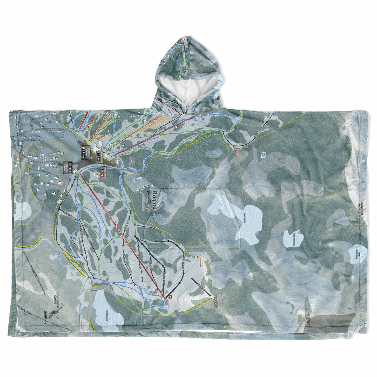 Brighton, Utah Ski Resort Map Flannel Blanket Poncho