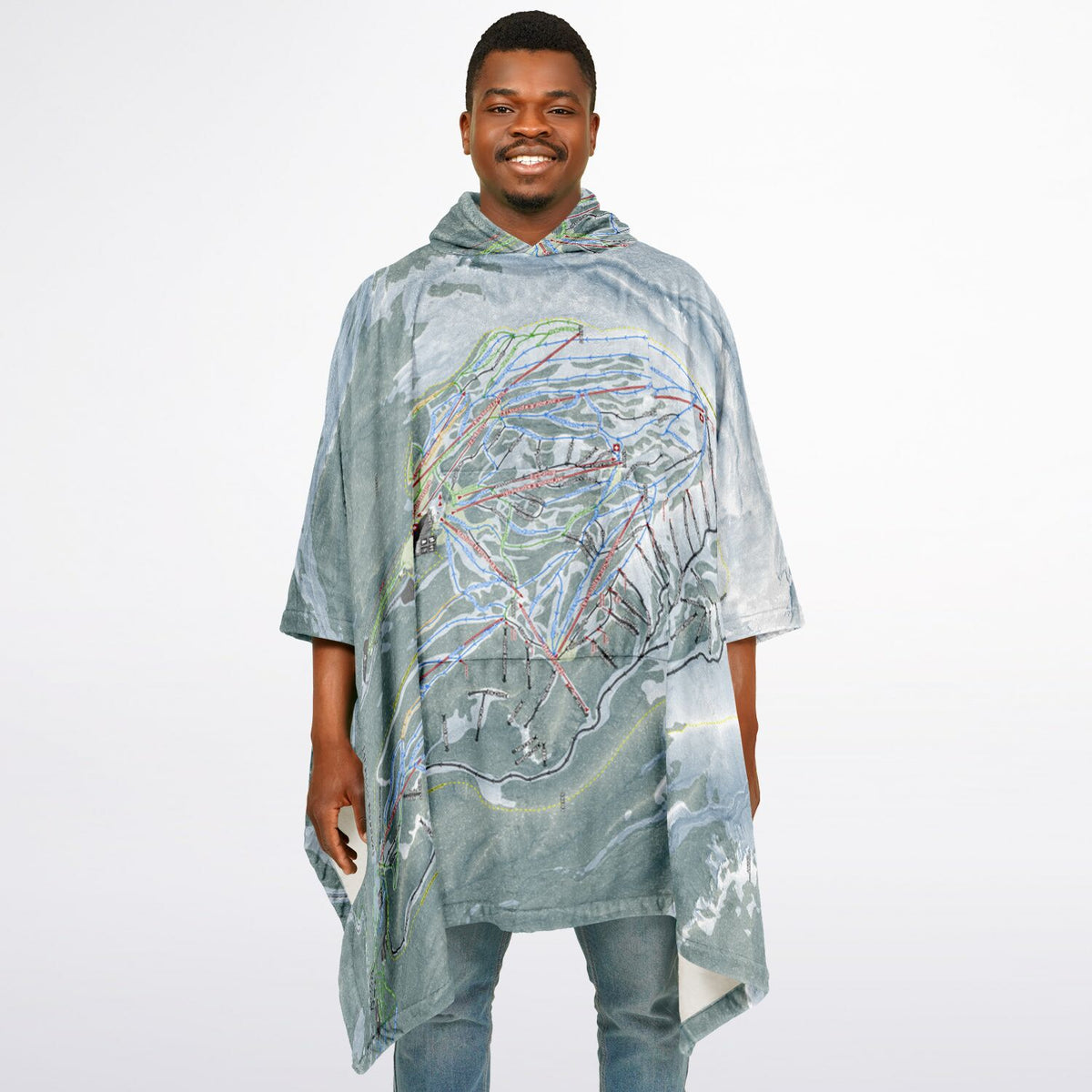Mt Hood, Oregon Ski Resort Map Flannel Blanket Poncho