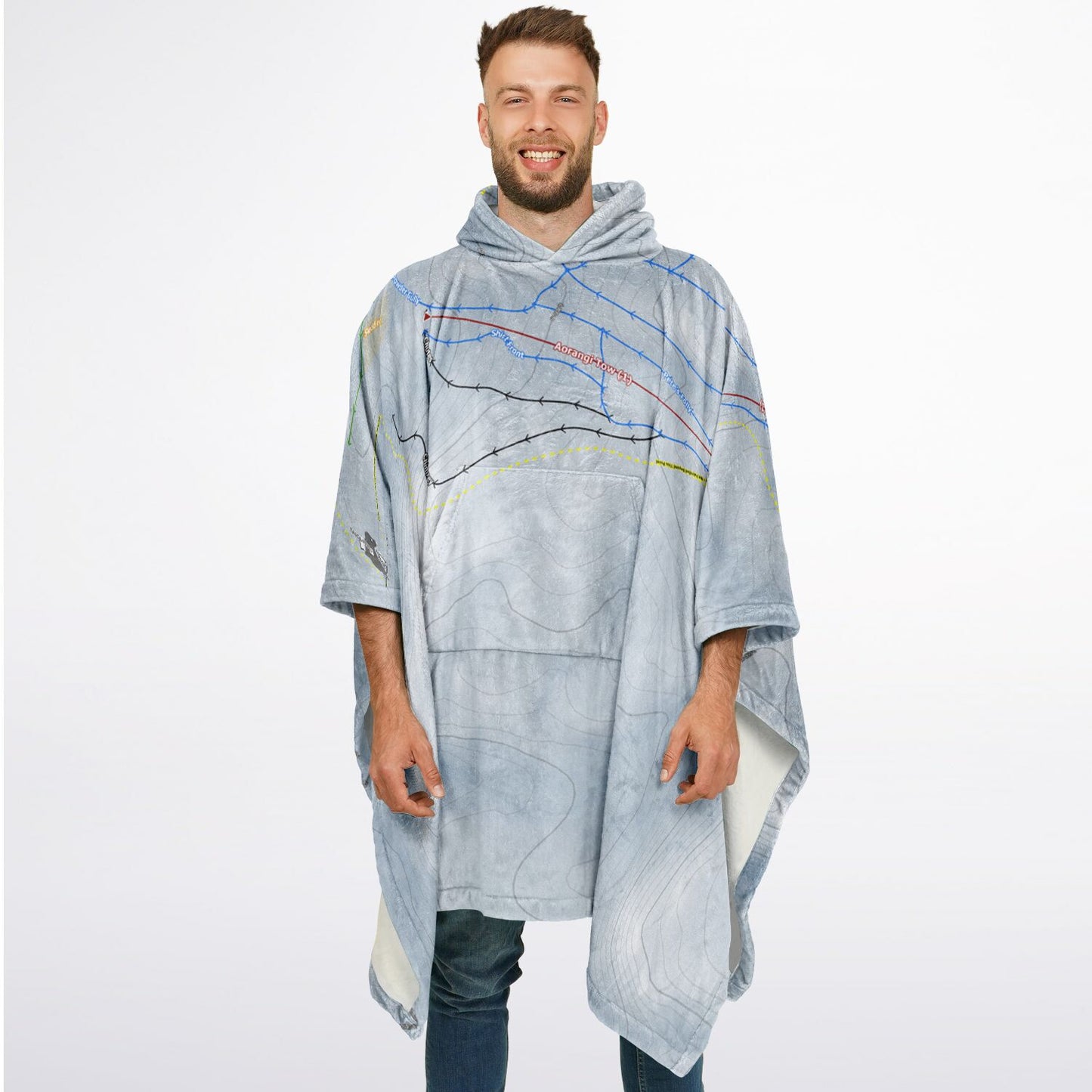 Tukino, New Zealand Ski Resort Map Flannel Blanket Poncho - Powderaddicts