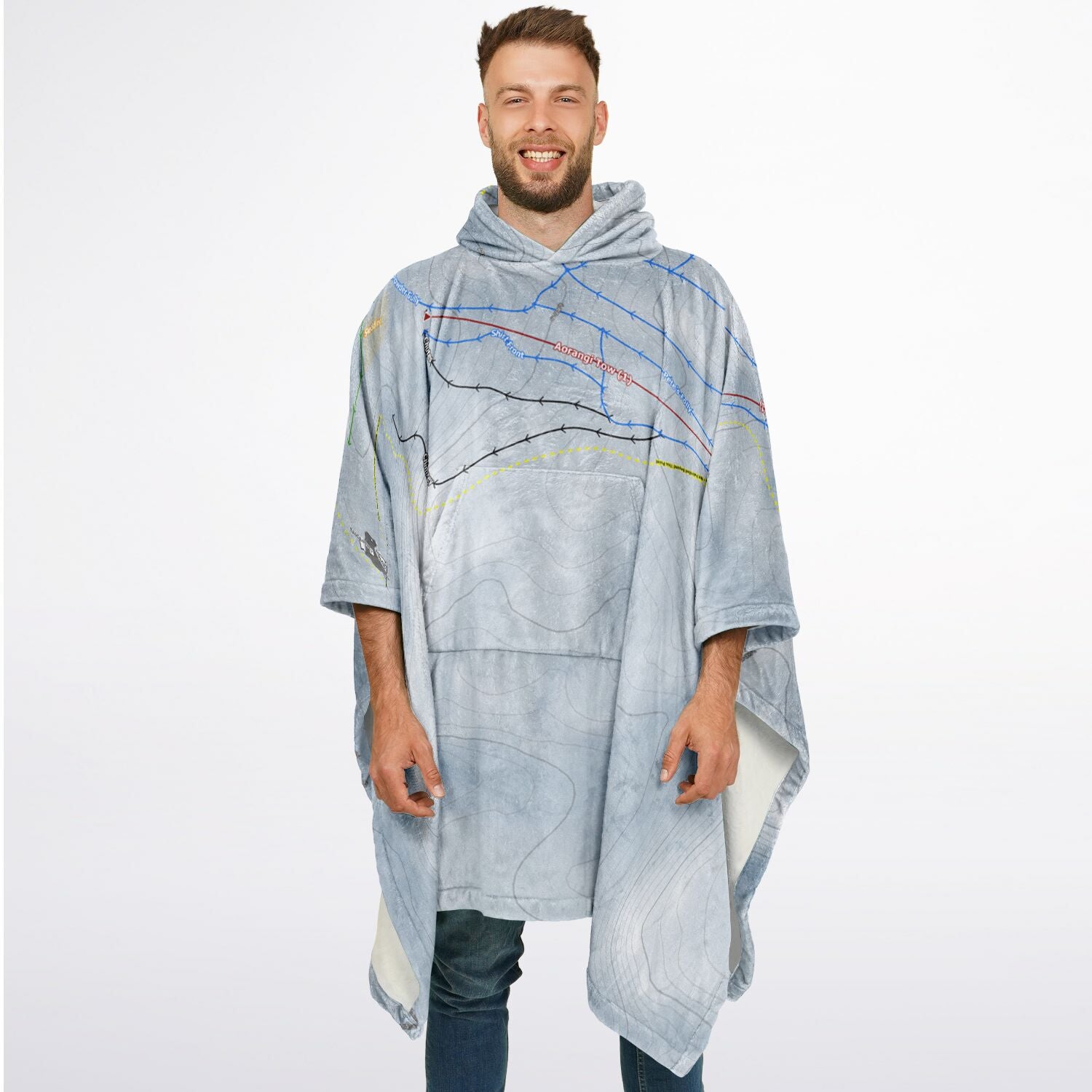 Tukino, New Zealand Ski Resort Map Flannel Blanket Poncho