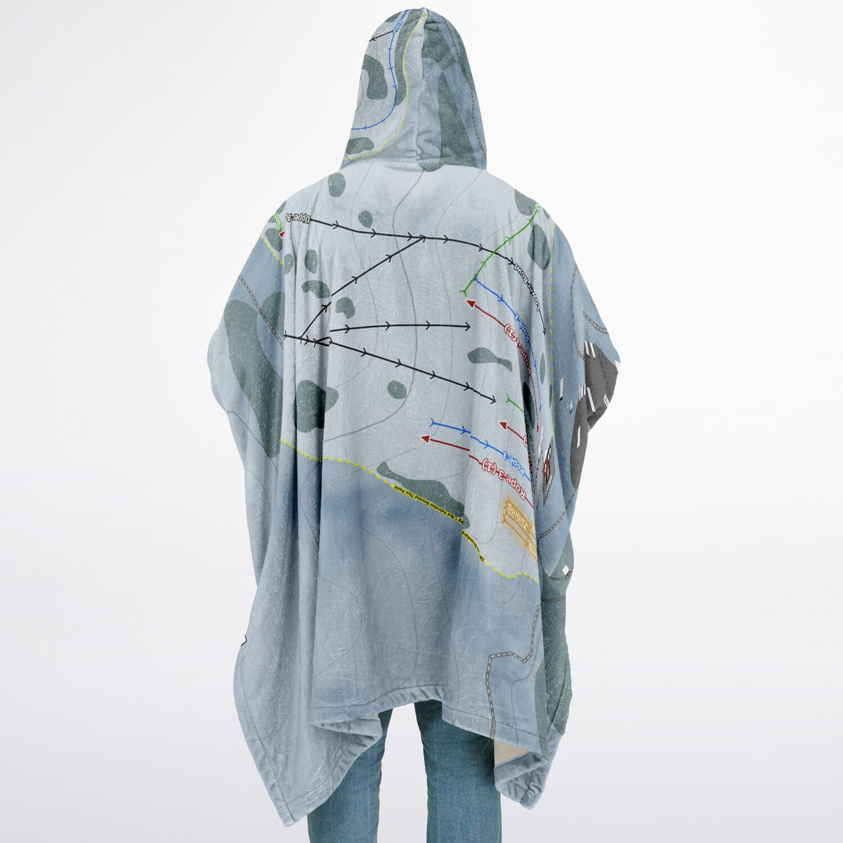 Echo Valley, Washington Ski Resort Map Flannel Blanket Poncho