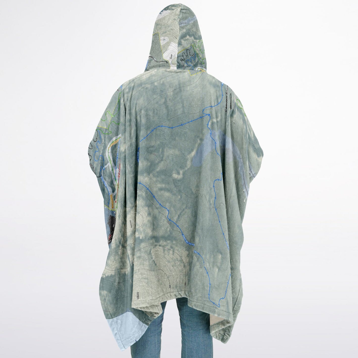 Camden Snow Bowl, Maine Ski Resort Map Flannel Blanket Poncho