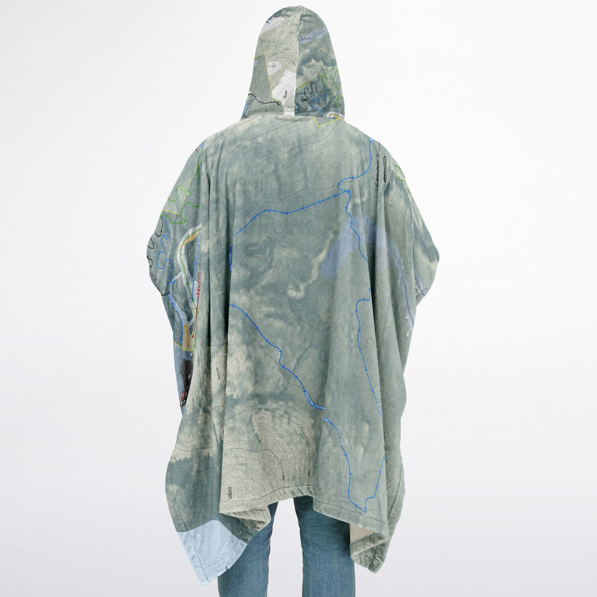 Camden Snow Bowl, Maine Ski Resort Map Flannel Blanket Poncho