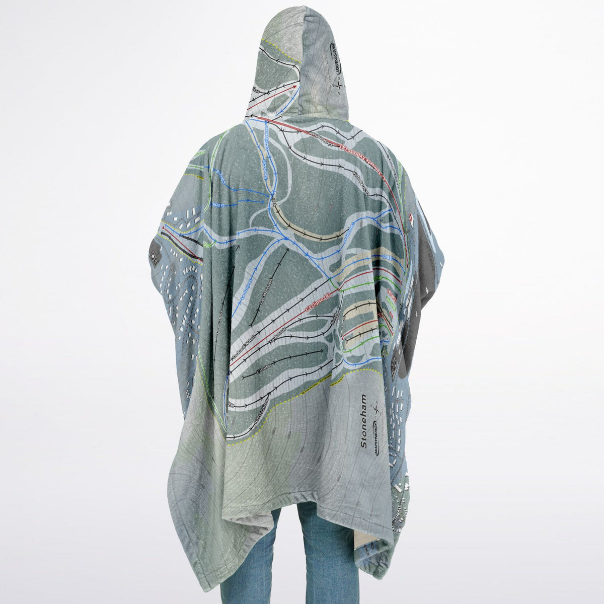 Stoneham, Quebec Ski Resort Map Flannel Blanket Poncho