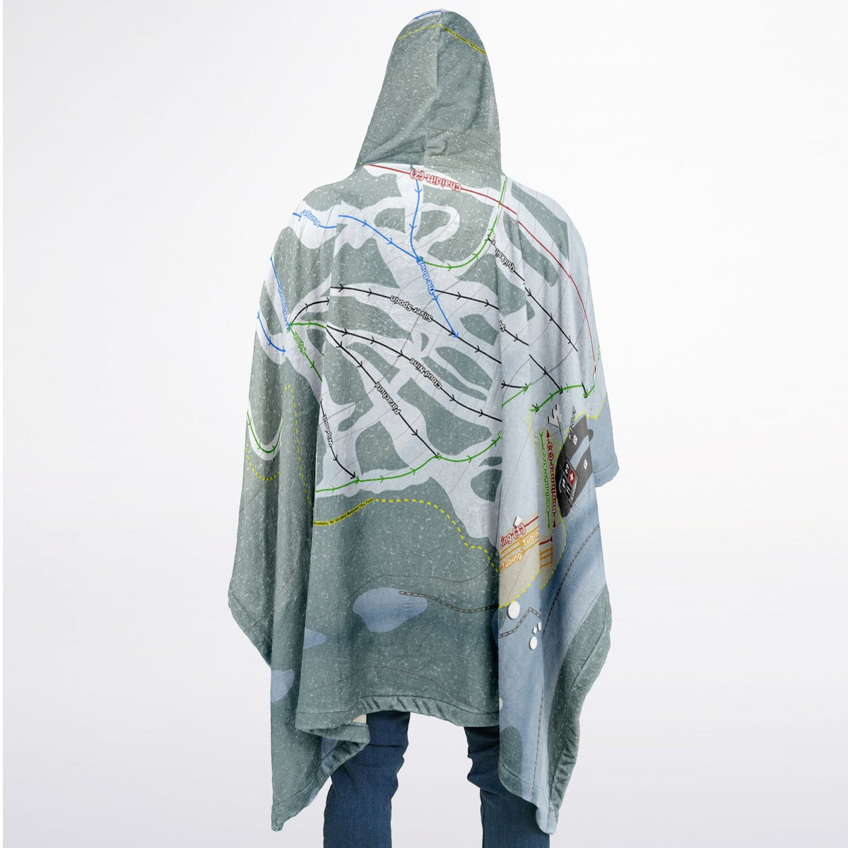 Ski Cloudcroft, New Mexico Ski Resort Map Flannel Blanket Poncho