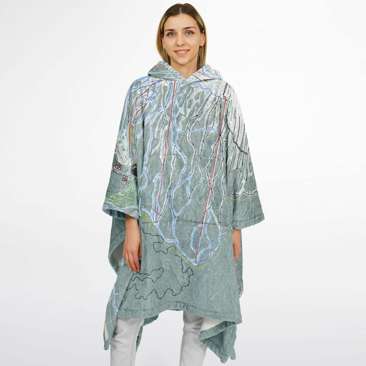 Mt Bachelor, Oregon Ski Resort Map Flannel Blanket Poncho