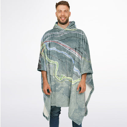 Ragged Mountain, New Hampshire Ski Resort Map Flannel Blanket Poncho