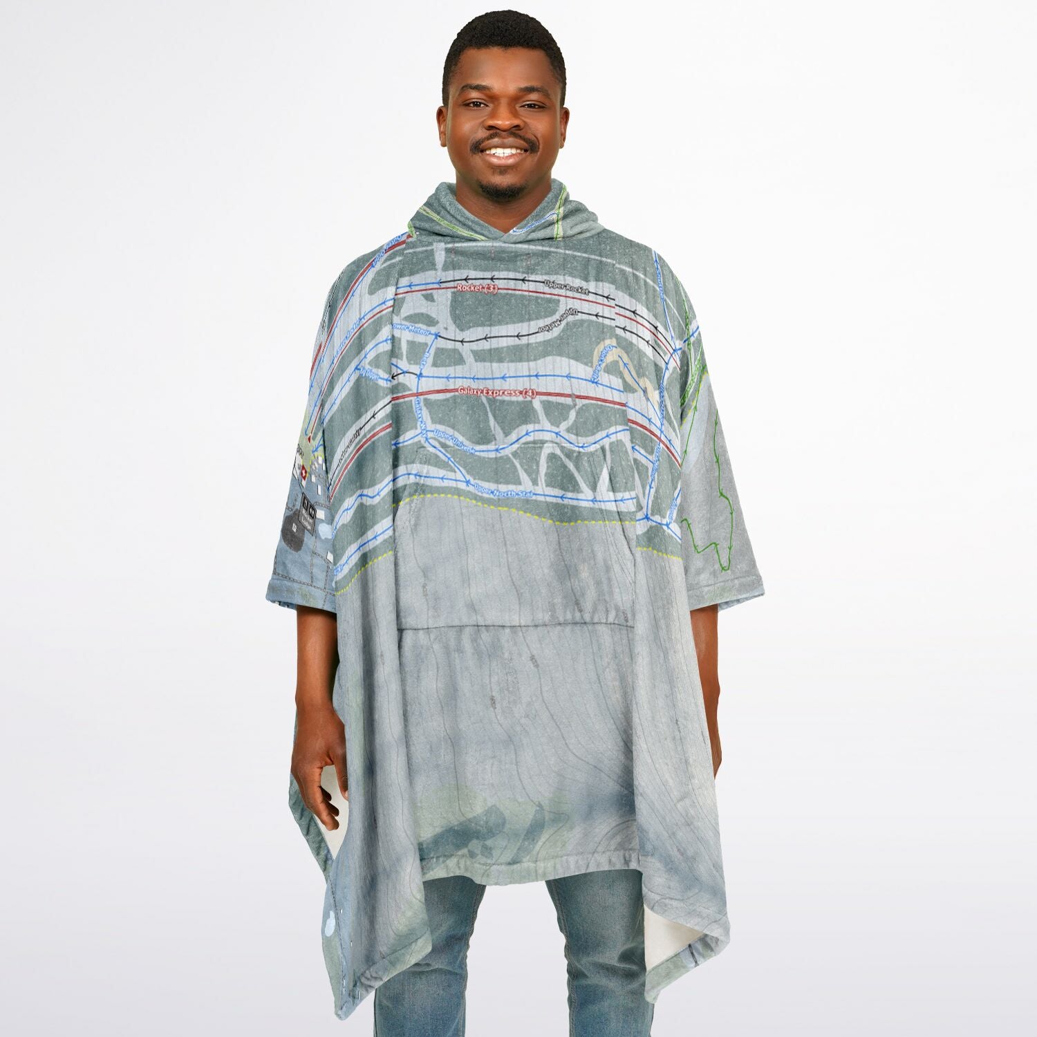 Bristol Mountain, New York Ski Resort Map Flannel Blanket Poncho