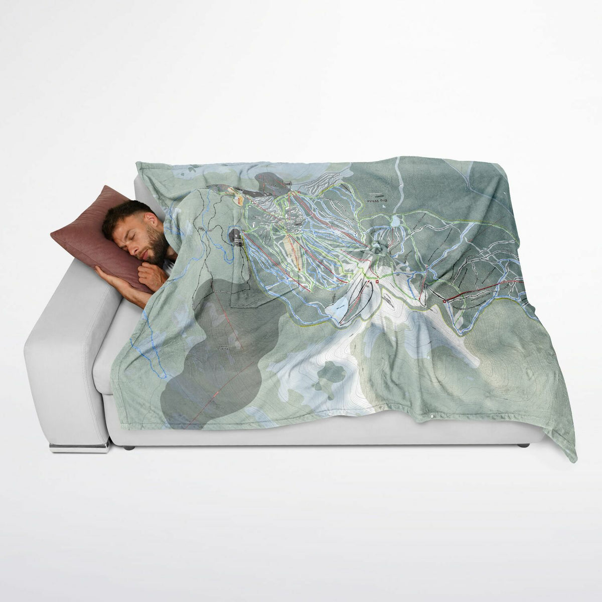 Big White, British Columbia Ski Resort Map Flannel Blanket Poncho