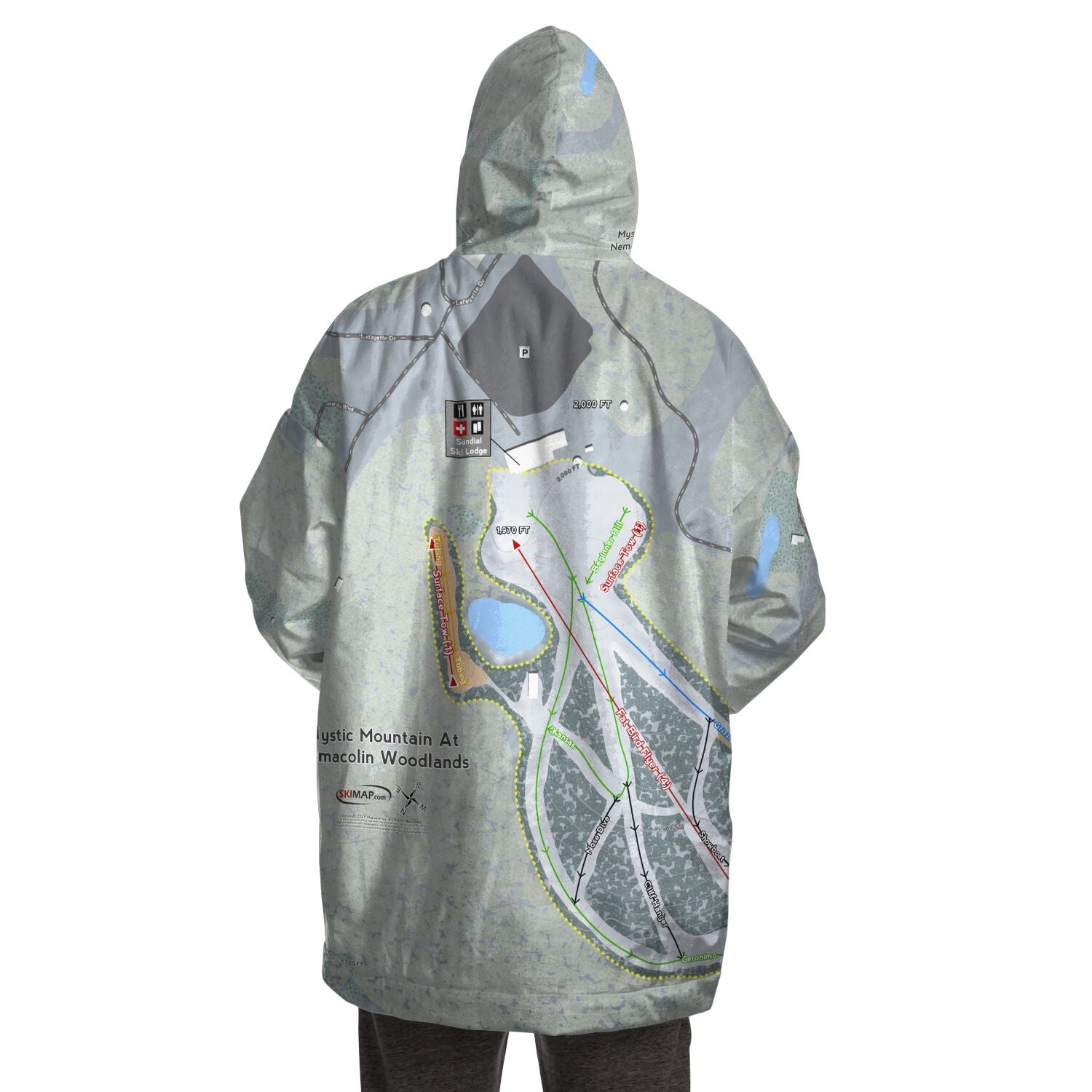 Mystic Mountain Nemacolin, Pennsylvania Ski Trail Map Snug Hoodie
