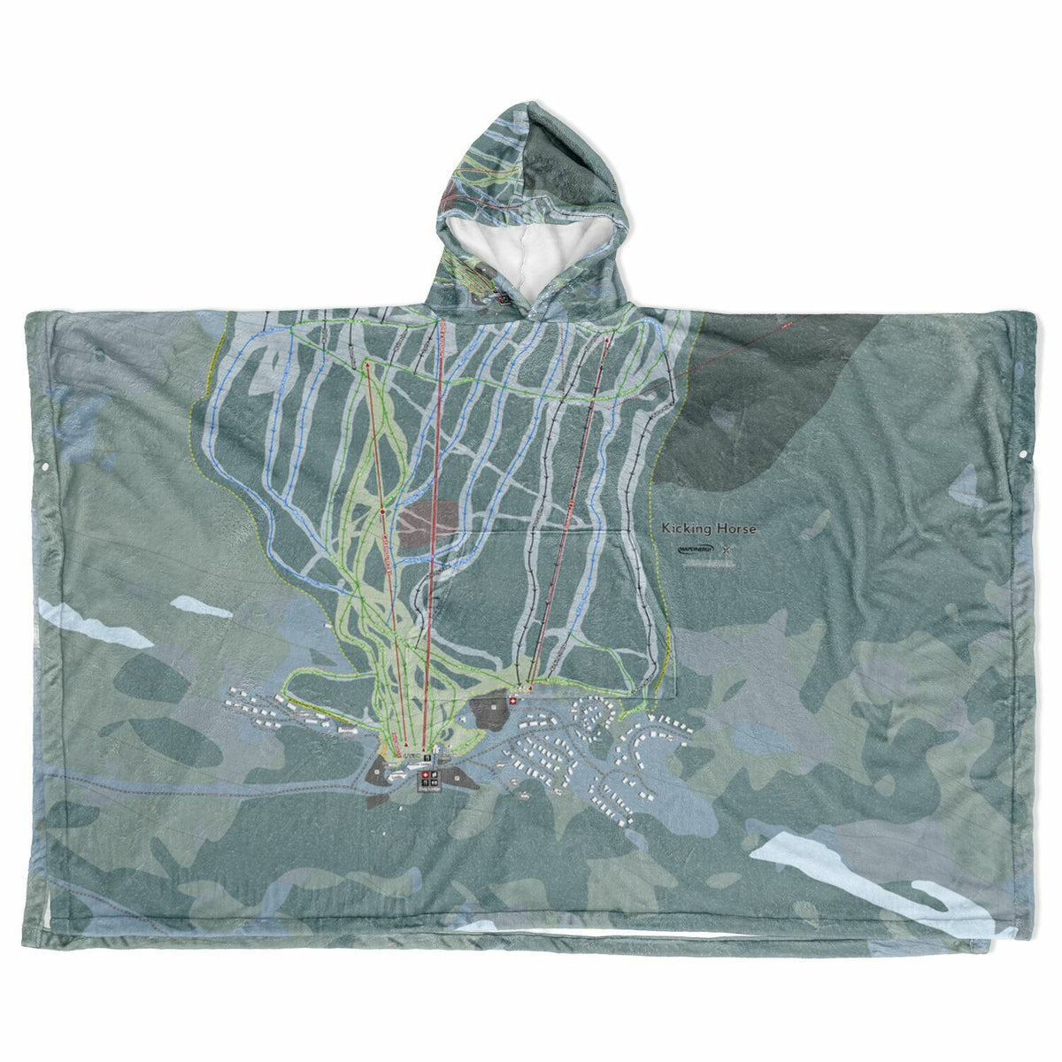 Kicking Horse, British Columbia Ski Resort Map Flannel Blanket Poncho