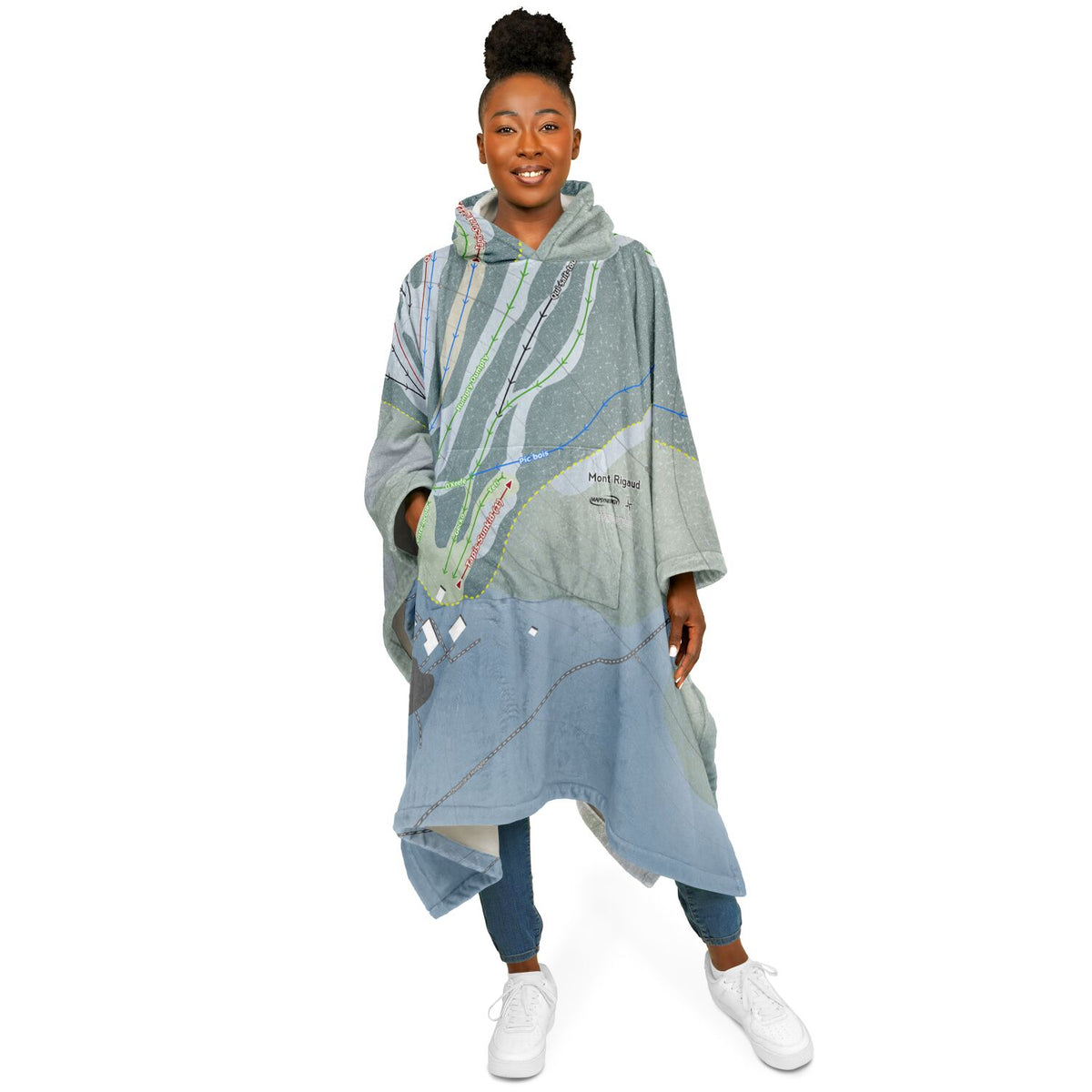 Mont Rigaud, Quebec Ski Resort Map Flannel Blanket Poncho